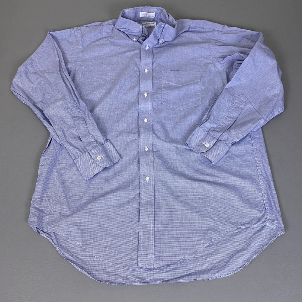 Vintage Huntington Button Down Shirt 17-34 Mens Blue Micro Check Egyptian Cotton